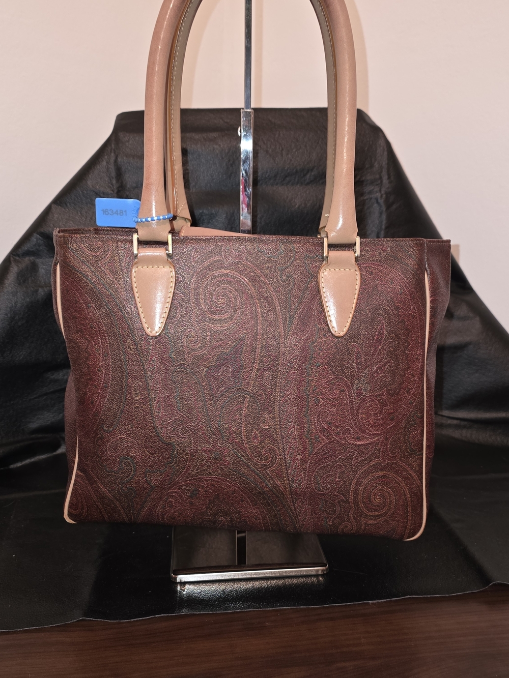 Vintage Etro Brown Paisley Structured Tote with Tan Handles